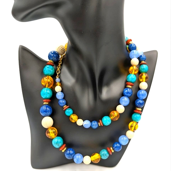 Vintage Liz Claiborne colorful plastic beaded necklace light weight - Picture 1 of 10